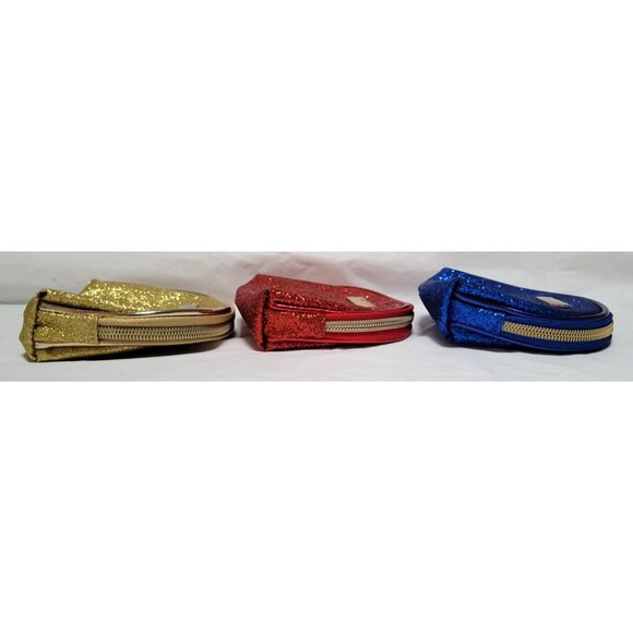 Lot of 3 SeneGence Glittery Cosmetic Makeup Bags Gold Red Blue with Zip Closure - Picture 3 of 8